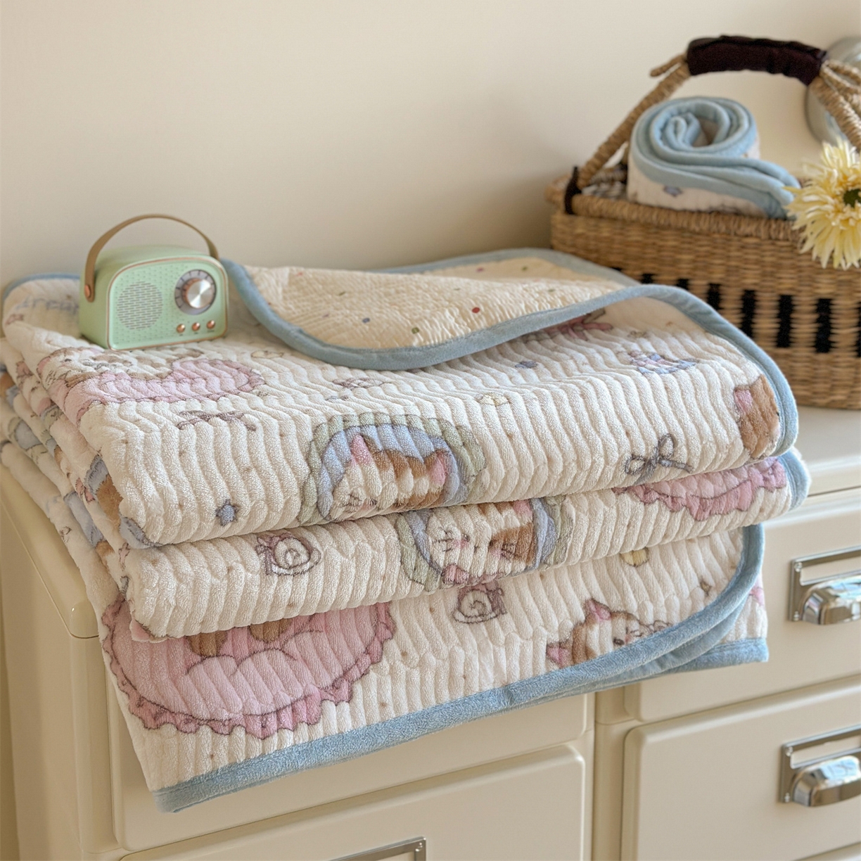 91家纺网 家纺一手货源 找家纺 暖生活 2025新款高克重牛奶绒床盖三件套 酣睡小喵