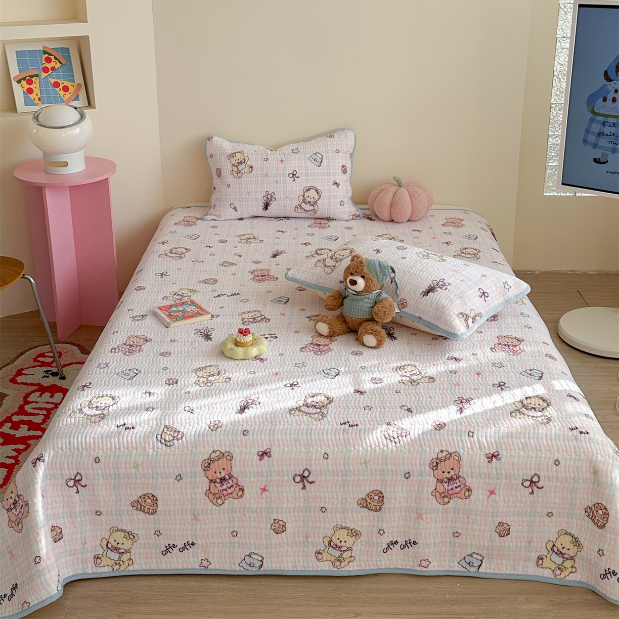 暖生活 2025新款高克重牛奶绒床盖三件套 萝莉小熊