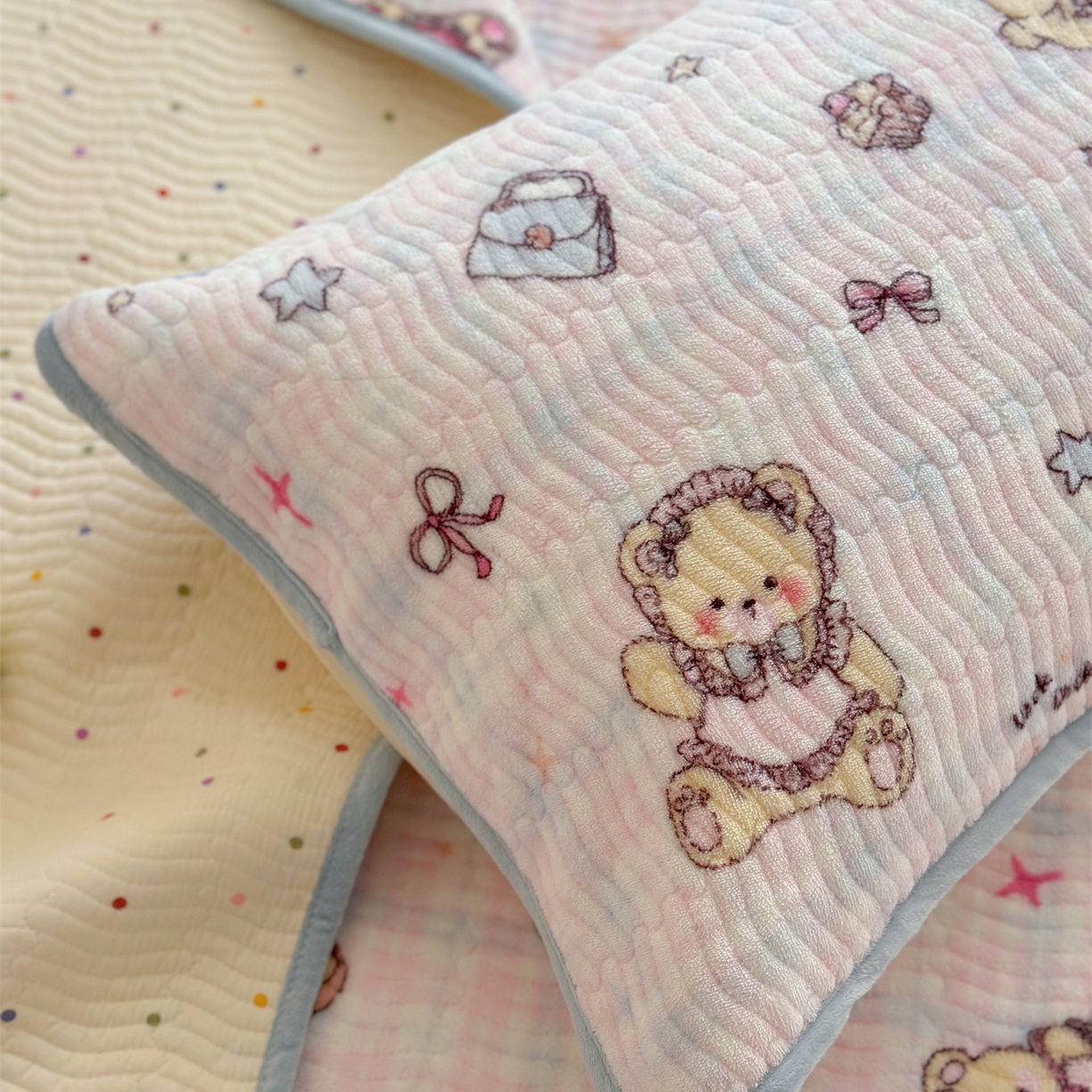 91家纺网 家纺一手货源 找家纺 暖生活 2025新款高克重牛奶绒床盖三件套 萝莉小熊