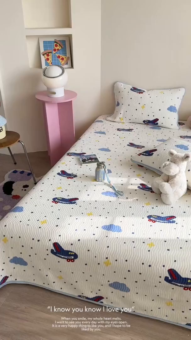 91家纺网 家纺一手货源 找家纺 暖生活 2025新款高克重牛奶绒床盖三件套 小飞机