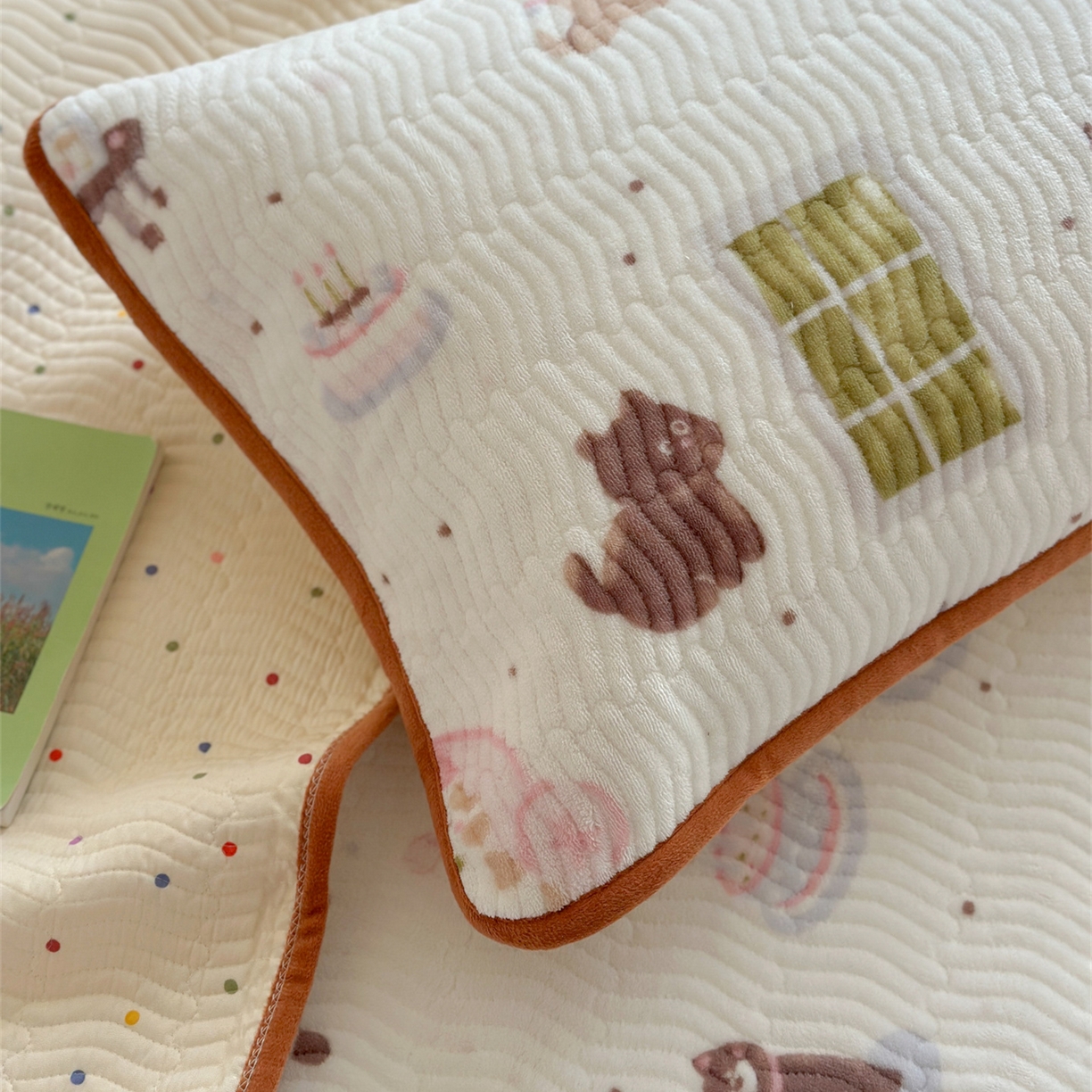 91家纺网 家纺一手货源 找家纺 暖生活 2025新款高克重牛奶绒床盖三件套 小象喝茶