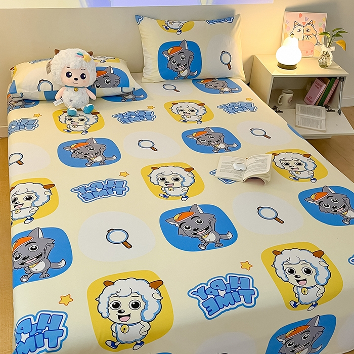 91家纺网 家纺一手货源 找家纺 金鑫汇家纺 2025新款喜羊羊与灰太狼全棉单品床笠 狼羊童话梦