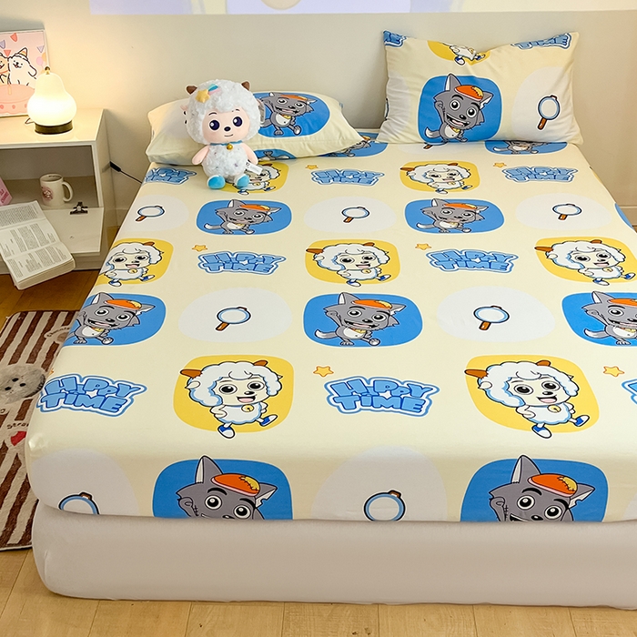 91家纺网 家纺一手货源 找家纺 金鑫汇家纺 2025新款喜羊羊与灰太狼全棉单品床笠 狼羊童话梦