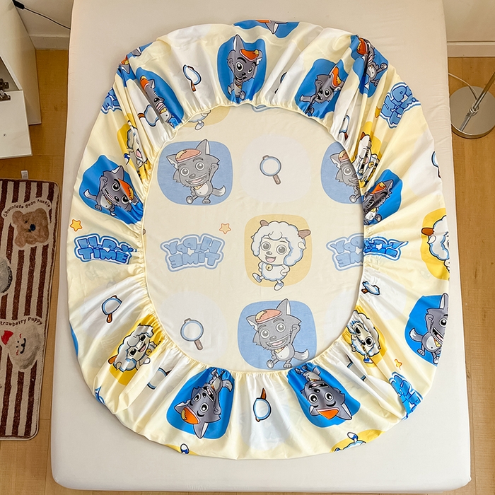 91家纺网 家纺一手货源 找家纺 金鑫汇家纺 2025新款喜羊羊与灰太狼全棉单品床笠 狼羊童话梦