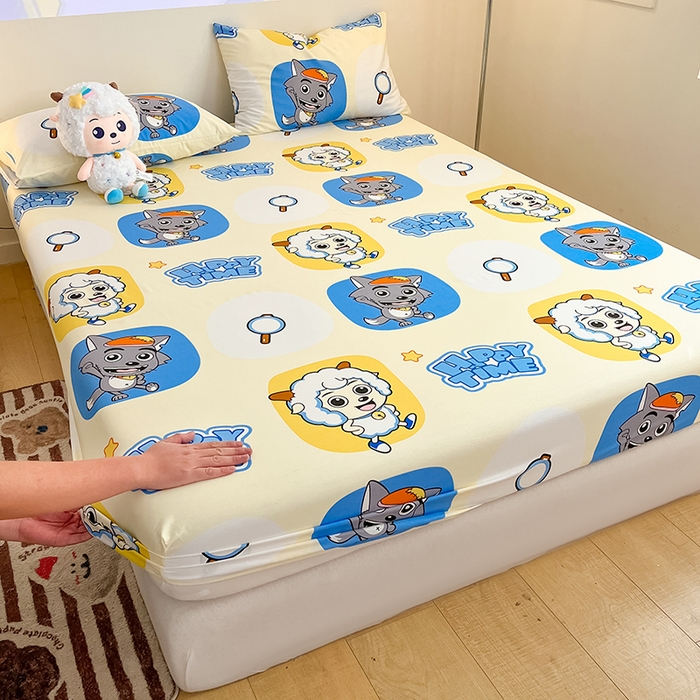 91家纺网 家纺一手货源 找家纺 金鑫汇家纺 2025新款喜羊羊与灰太狼全棉单品床笠 狼羊童话梦