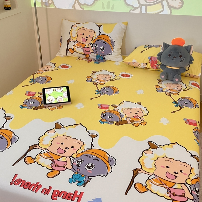 91家纺网 家纺一手货源 找家纺 金鑫汇家纺 2025新款喜羊羊与灰太狼全棉单品床笠 寻宝奇遇记