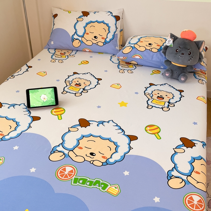 91家纺网 家纺一手货源 找家纺 金鑫汇家纺 2025新款喜羊羊与灰太狼全棉单品床笠 懒懒大王