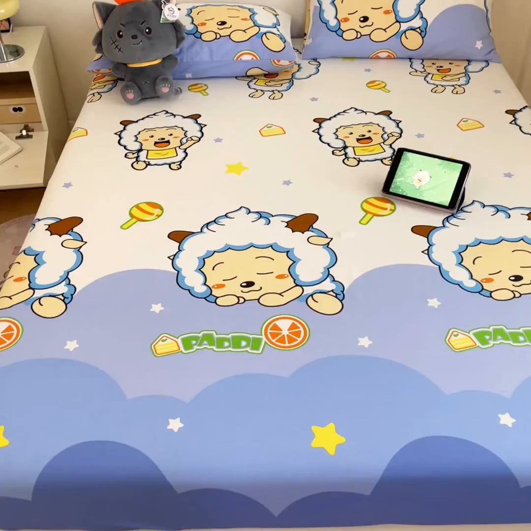 91家纺网 家纺一手货源 找家纺 金鑫汇家纺 2025新款喜羊羊与灰太狼全棉单品床笠 懒懒大王