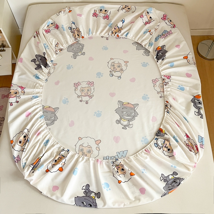 91家纺网 家纺一手货源 找家纺 金鑫汇家纺 2025新款喜羊羊与灰太狼全棉单品床笠 狼羊共舞