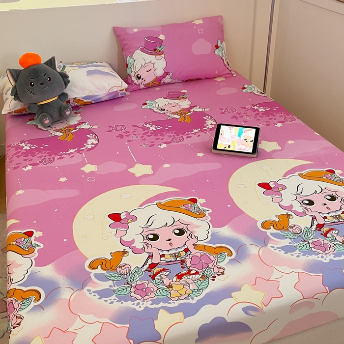 91家纺网 家纺一手货源 找家纺 金鑫汇家纺 2025新款喜羊羊与灰太狼全棉单品床笠 月光精灵