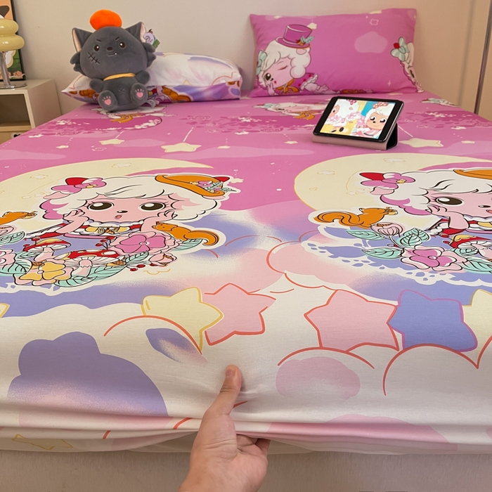 91家纺网 家纺一手货源 找家纺 金鑫汇家纺 2025新款喜羊羊与灰太狼全棉单品床笠 月光精灵