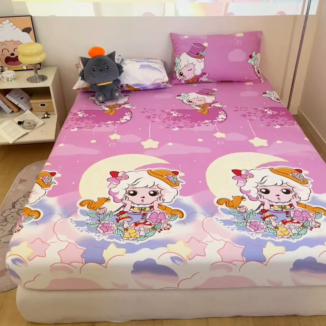 91家纺网 家纺一手货源 找家纺 金鑫汇家纺 2025新款喜羊羊与灰太狼全棉单品床笠 月光精灵