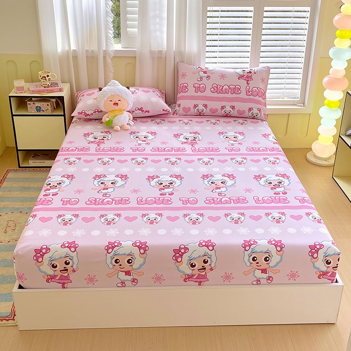 金鑫汇家纺 2025新款喜羊羊与灰太狼全棉单品床笠 滑冰美羊羊