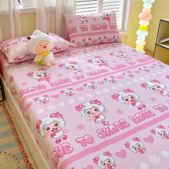 91家纺网 家纺一手货源 找家纺 金鑫汇家纺 2025新款喜羊羊与灰太狼全棉单品床笠 滑冰美羊羊