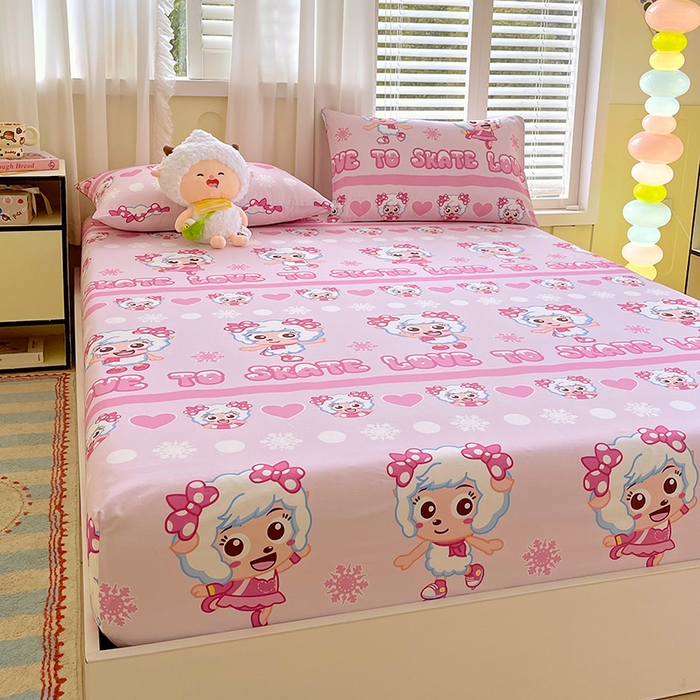 91家纺网 家纺一手货源 找家纺 金鑫汇家纺 2025新款喜羊羊与灰太狼全棉单品床笠 滑冰美羊羊