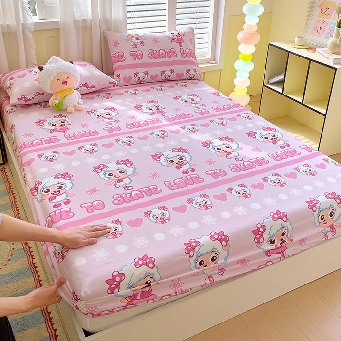 91家纺网 家纺一手货源 找家纺 金鑫汇家纺 2025新款喜羊羊与灰太狼全棉单品床笠 滑冰美羊羊