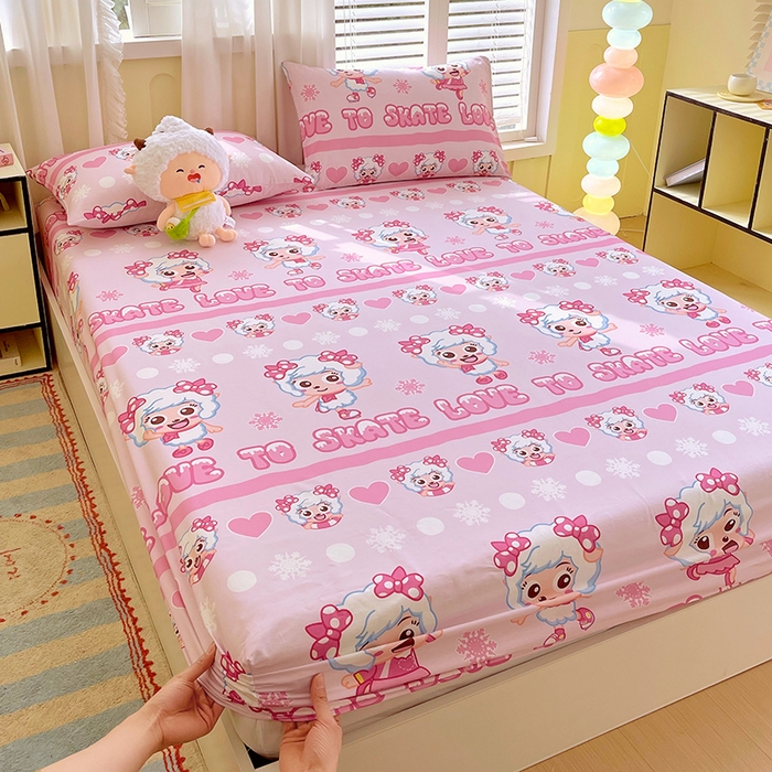 91家纺网 家纺一手货源 找家纺 金鑫汇家纺 2025新款喜羊羊与灰太狼全棉单品床笠 滑冰美羊羊