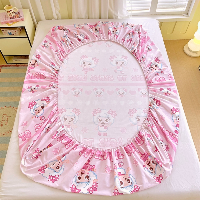 91家纺网 家纺一手货源 找家纺 金鑫汇家纺 2025新款喜羊羊与灰太狼全棉单品床笠 滑冰美羊羊