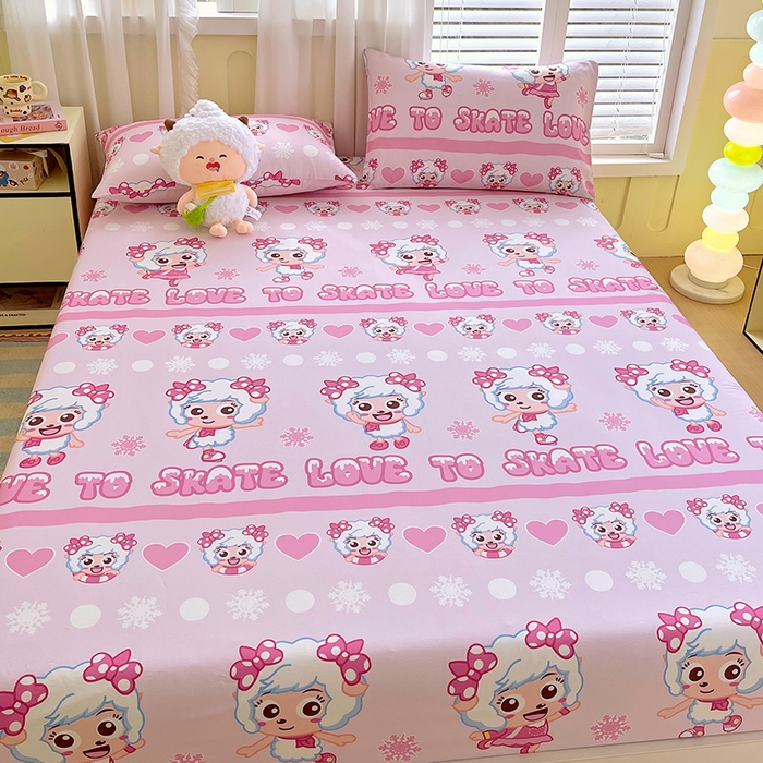 91家纺网 家纺一手货源 找家纺 金鑫汇家纺 2025新款喜羊羊与灰太狼全棉单品床笠 滑冰美羊羊