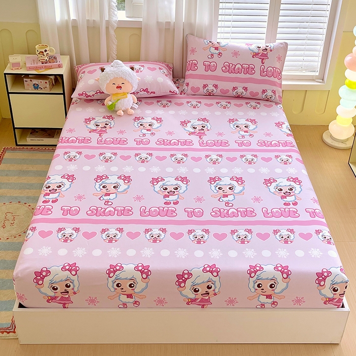 91家纺网 家纺一手货源 找家纺 金鑫汇家纺 2025新款喜羊羊与灰太狼全棉单品床笠 滑冰美羊羊