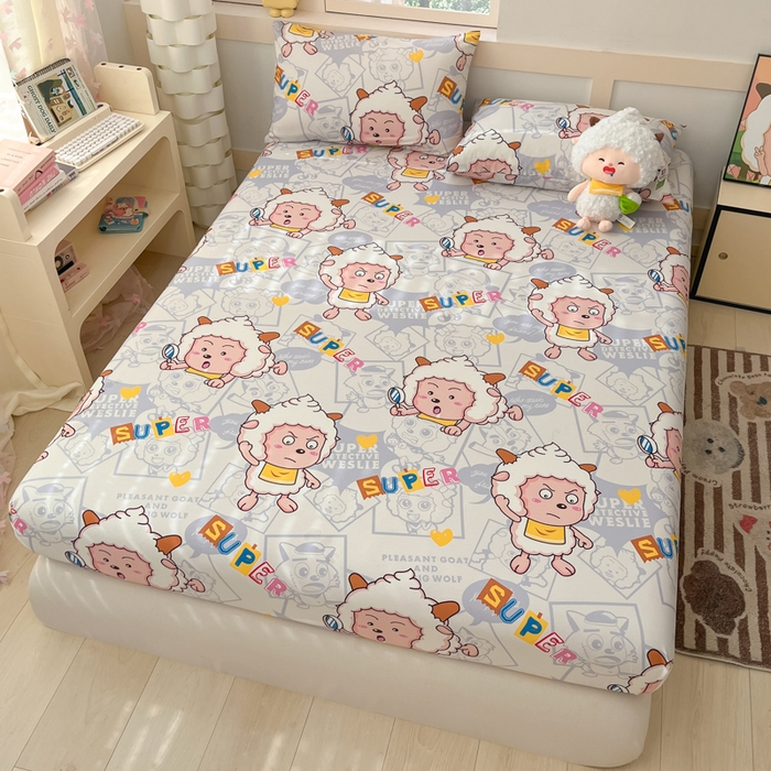 91家纺网 家纺一手货源 找家纺 金鑫汇家纺 2025新款喜羊羊与灰太狼全棉单品床笠 探索懒羊羊