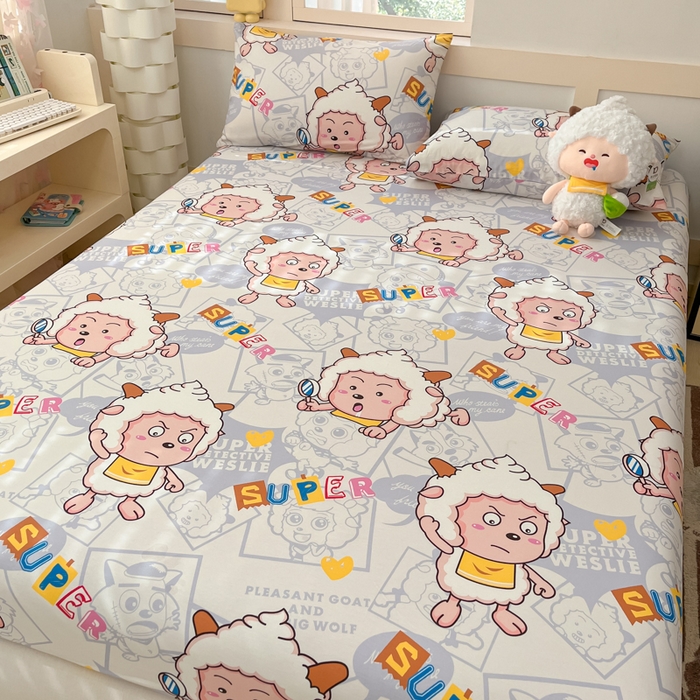 91家纺网 家纺一手货源 找家纺 金鑫汇家纺 2025新款喜羊羊与灰太狼全棉单品床笠 探索懒羊羊