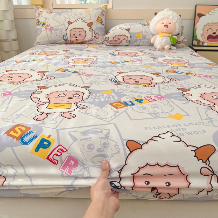 91家纺网 家纺一手货源 找家纺 金鑫汇家纺 2025新款喜羊羊与灰太狼全棉单品床笠 探索懒羊羊