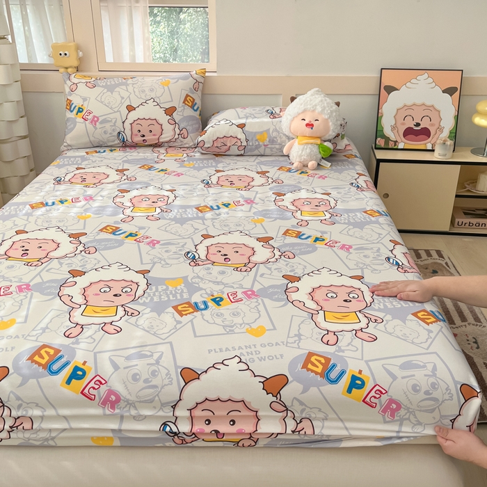 91家纺网 家纺一手货源 找家纺 金鑫汇家纺 2025新款喜羊羊与灰太狼全棉单品床笠 探索懒羊羊