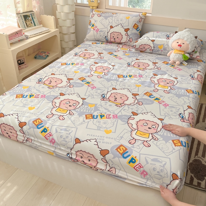 91家纺网 家纺一手货源 找家纺 金鑫汇家纺 2025新款喜羊羊与灰太狼全棉单品床笠 探索懒羊羊