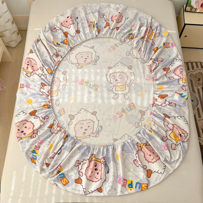 91家纺网 家纺一手货源 找家纺 金鑫汇家纺 2025新款喜羊羊与灰太狼全棉单品床笠 探索懒羊羊