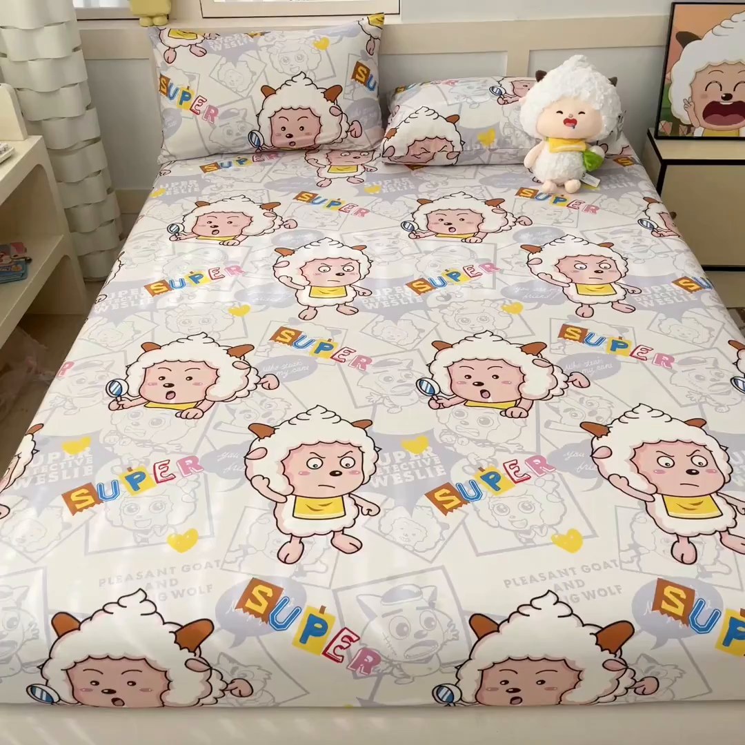 91家纺网 家纺一手货源 找家纺 金鑫汇家纺 2025新款喜羊羊与灰太狼全棉单品床笠 探索懒羊羊