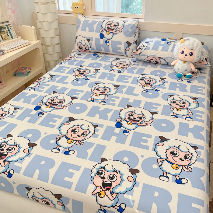 91家纺网 家纺一手货源 找家纺 金鑫汇家纺 2025新款喜羊羊与灰太狼全棉单品床笠 字母喜羊羊