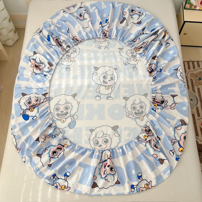 91家纺网 家纺一手货源 找家纺 金鑫汇家纺 2025新款喜羊羊与灰太狼全棉单品床笠 字母喜羊羊