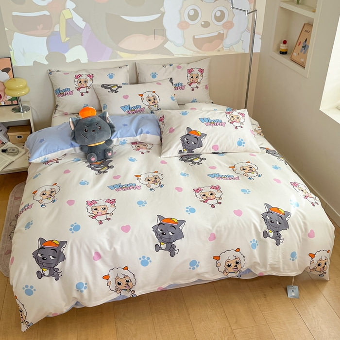 91家纺网 家纺一手货源 找家纺 金鑫汇家纺 2025新款喜羊羊与灰太狼全棉单品被套 狼羊共舞