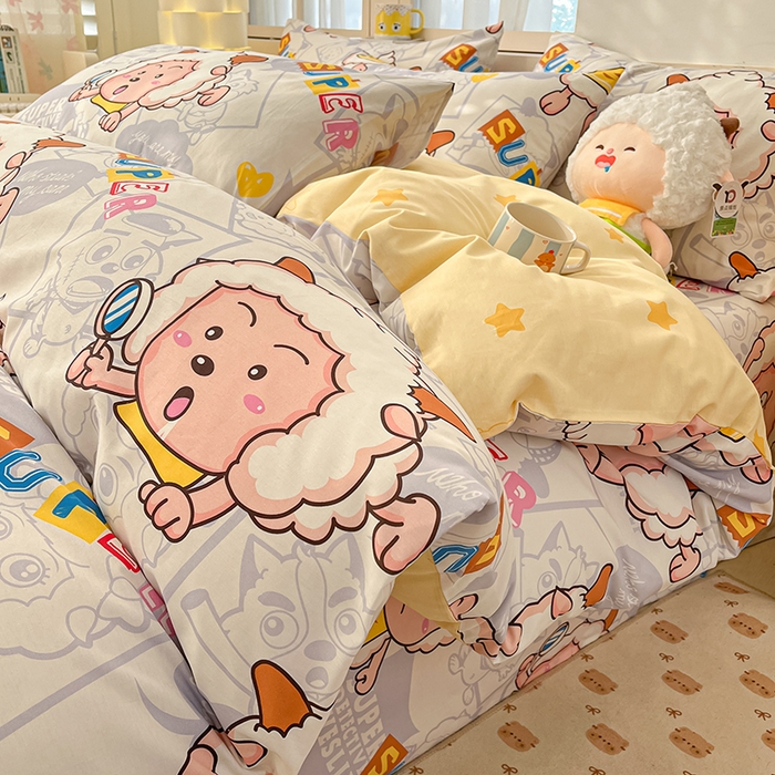 91家纺网 家纺一手货源 找家纺 金鑫汇家纺 2025新款喜羊羊与灰太狼全棉单品被套 探索懒羊羊