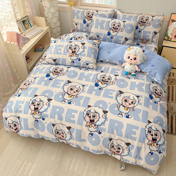 91家纺网 家纺一手货源 找家纺 金鑫汇家纺 2025新款喜羊羊与灰太狼全棉单品被套 字母喜羊羊