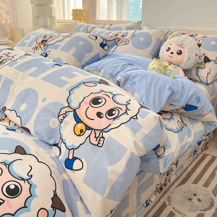 91家纺网 家纺一手货源 找家纺 金鑫汇家纺 2025新款喜羊羊与灰太狼全棉单品被套 字母喜羊羊