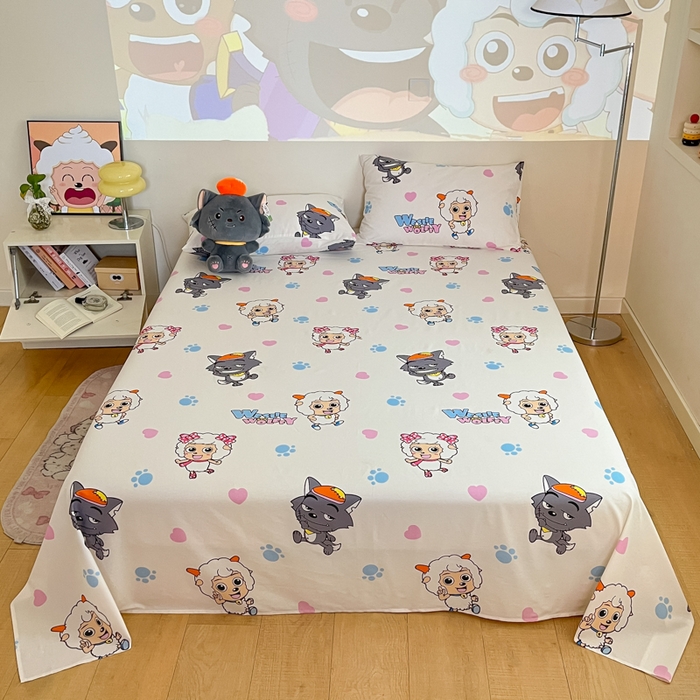 91家纺网 家纺一手货源 找家纺 （总）金鑫汇家纺 2025新款喜羊羊与灰太狼全棉单品床单