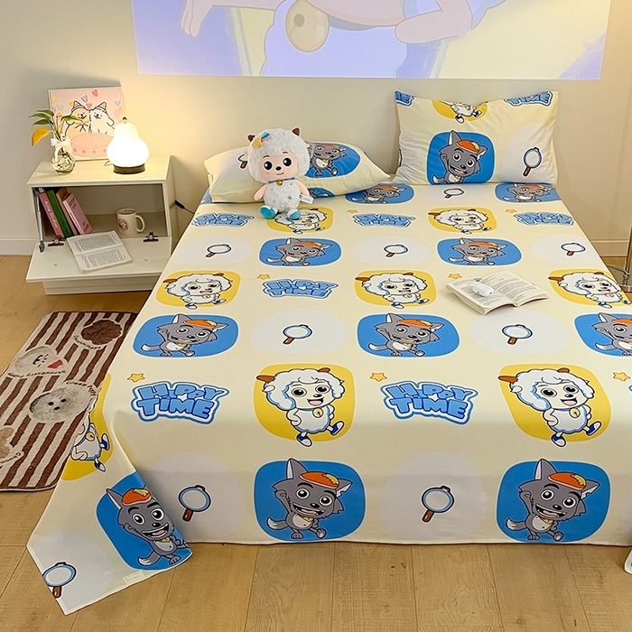 91家纺网 家纺一手货源 找家纺 金鑫汇家纺 2025新款喜羊羊与灰太狼全棉单品床单 狼羊童话梦