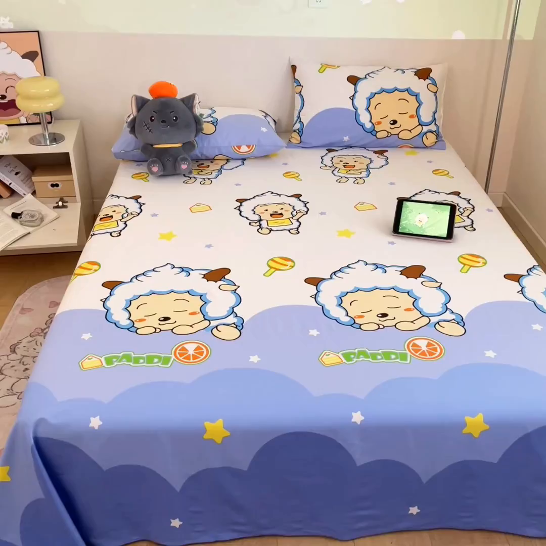 91家纺网 家纺一手货源 找家纺 金鑫汇家纺 2025新款喜羊羊与灰太狼全棉单品床单 懒懒大王