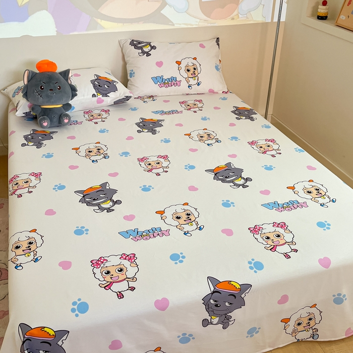 91家纺网 家纺一手货源 找家纺 金鑫汇家纺 2025新款喜羊羊与灰太狼全棉单品床单 狼羊共舞