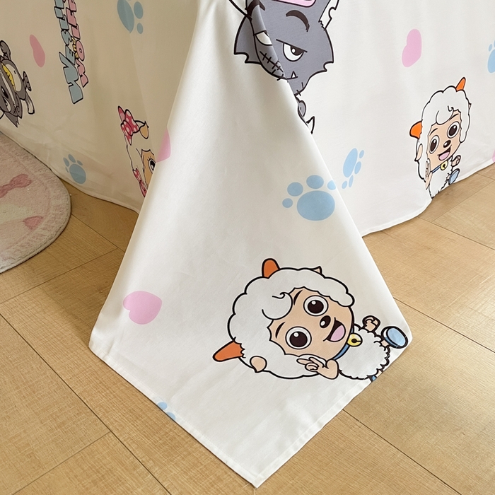 91家纺网 家纺一手货源 找家纺 金鑫汇家纺 2025新款喜羊羊与灰太狼全棉单品床单 狼羊共舞