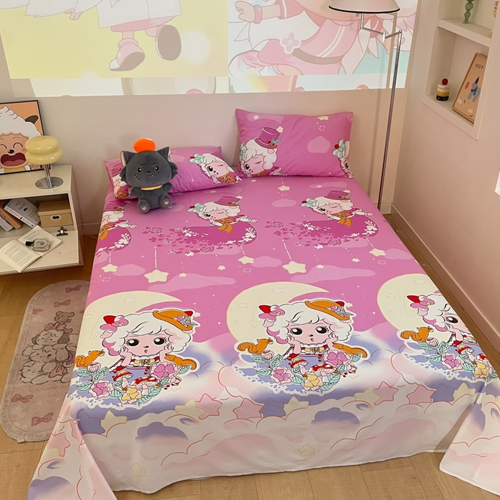 91家纺网 家纺一手货源 找家纺 金鑫汇家纺 2025新款喜羊羊与灰太狼全棉单品床单 月光精灵