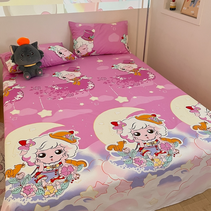 91家纺网 家纺一手货源 找家纺 金鑫汇家纺 2025新款喜羊羊与灰太狼全棉单品床单 月光精灵