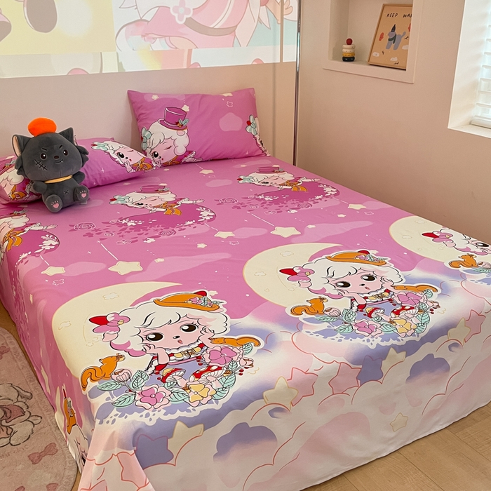 91家纺网 家纺一手货源 找家纺 金鑫汇家纺 2025新款喜羊羊与灰太狼全棉单品床单 月光精灵