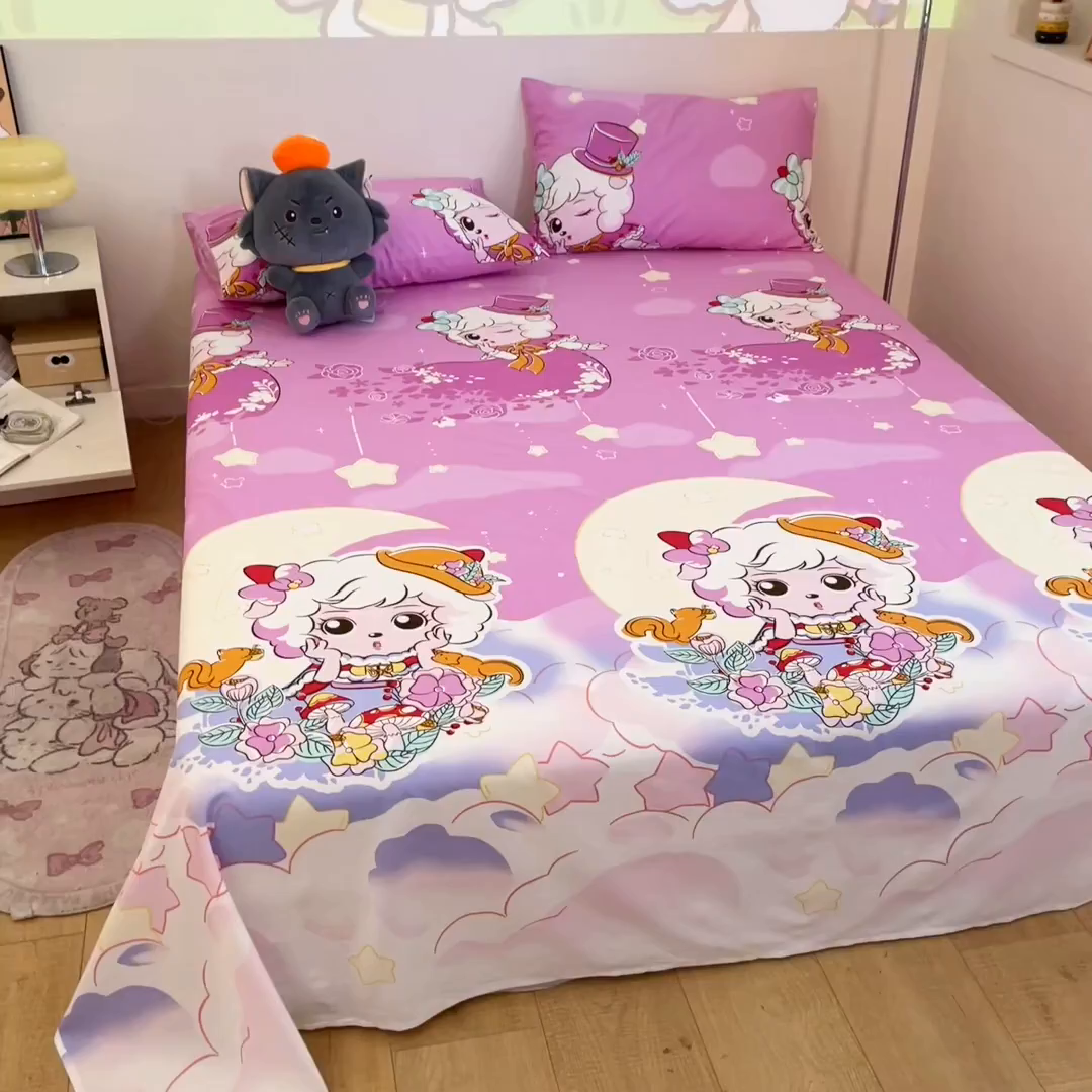 91家纺网 家纺一手货源 找家纺 金鑫汇家纺 2025新款喜羊羊与灰太狼全棉单品床单 月光精灵