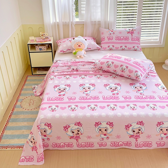 91家纺网 家纺一手货源 找家纺 金鑫汇家纺 2025新款喜羊羊与灰太狼全棉单品床单 滑冰美羊羊