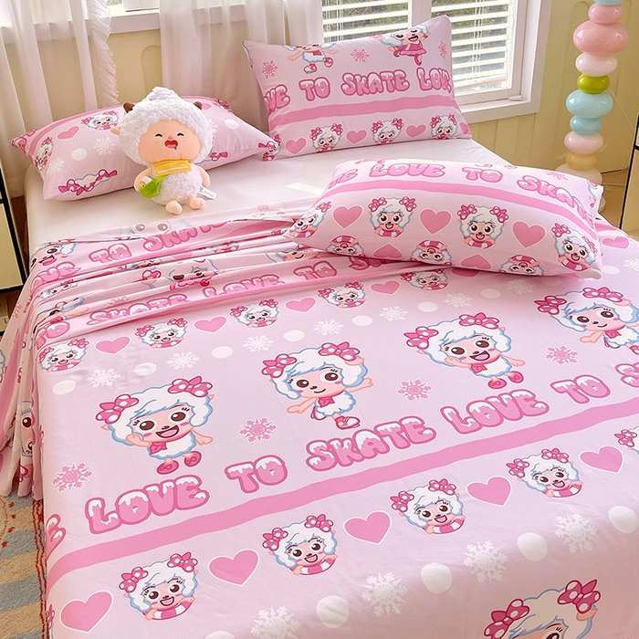 91家纺网 家纺一手货源 找家纺 金鑫汇家纺 2025新款喜羊羊与灰太狼全棉单品床单 滑冰美羊羊