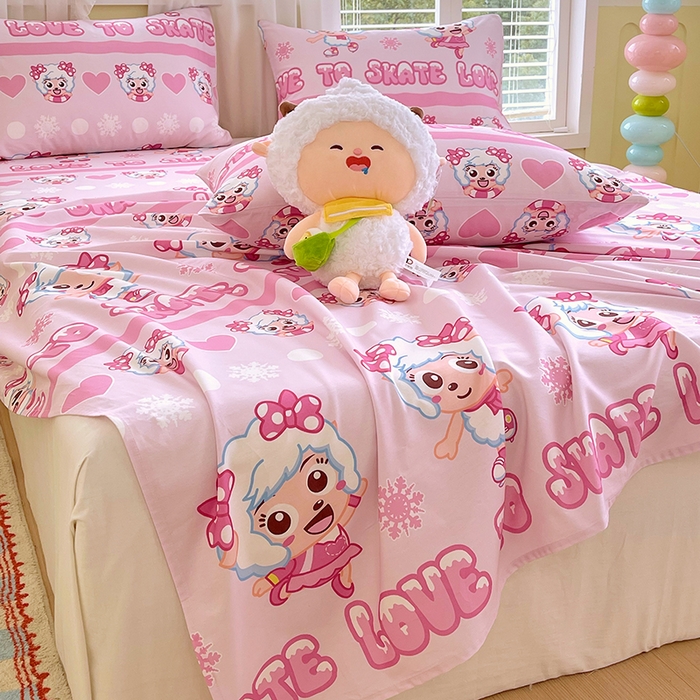 91家纺网 家纺一手货源 找家纺 金鑫汇家纺 2025新款喜羊羊与灰太狼全棉单品床单 滑冰美羊羊