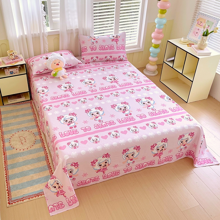 91家纺网 家纺一手货源 找家纺 金鑫汇家纺 2025新款喜羊羊与灰太狼全棉单品床单 滑冰美羊羊